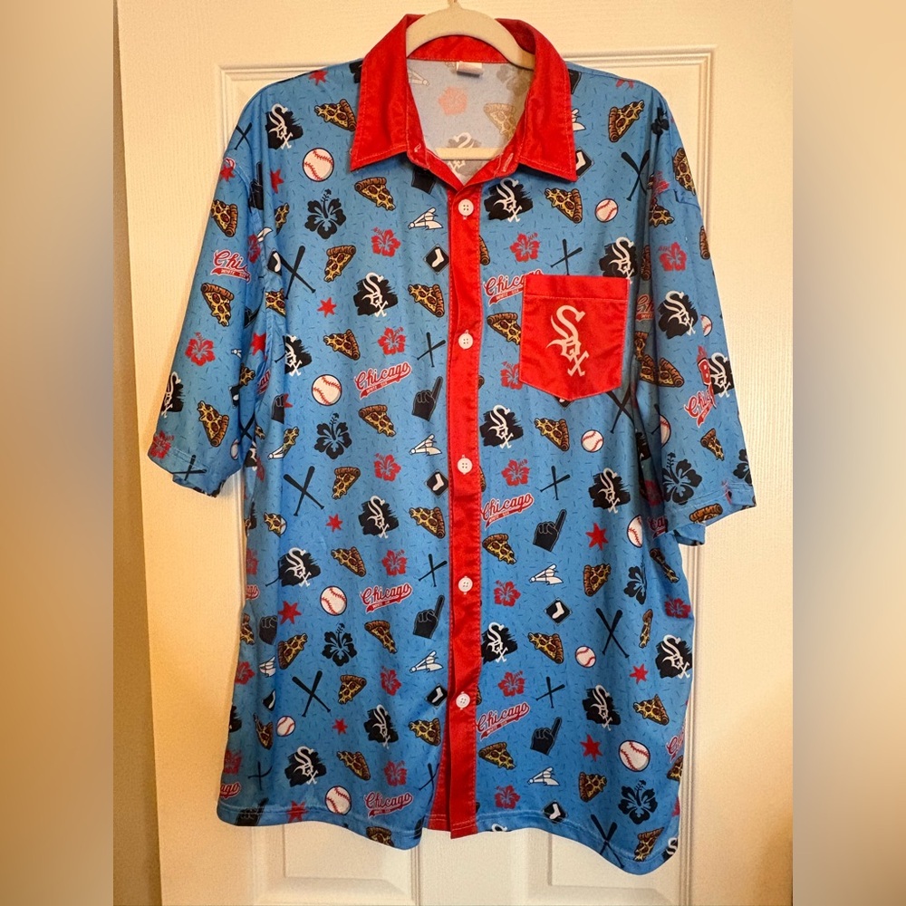 Destroyer Rocks MLB Chicago White Sox Pizza Button Up Hawaiian Shirt Size XL